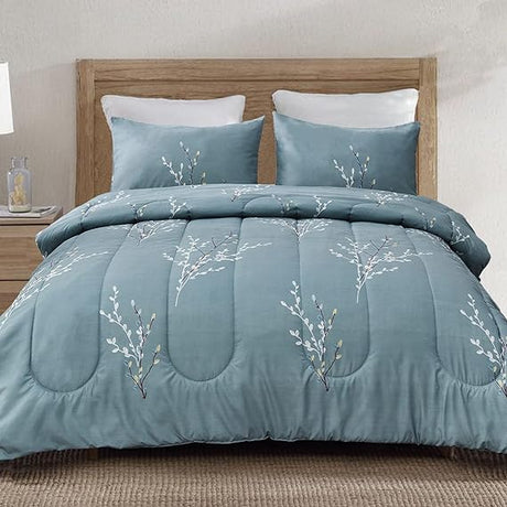 3-Piece Floral Queen Comforter Set, Microfiber Bedding Down Alternative Comforter