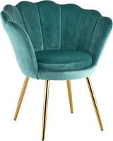 Velvet Upholstered Accent Chair with Shell Backrest and Gold Legs, Living Room and Bedroom Armchair, Relax Chair (Grey)