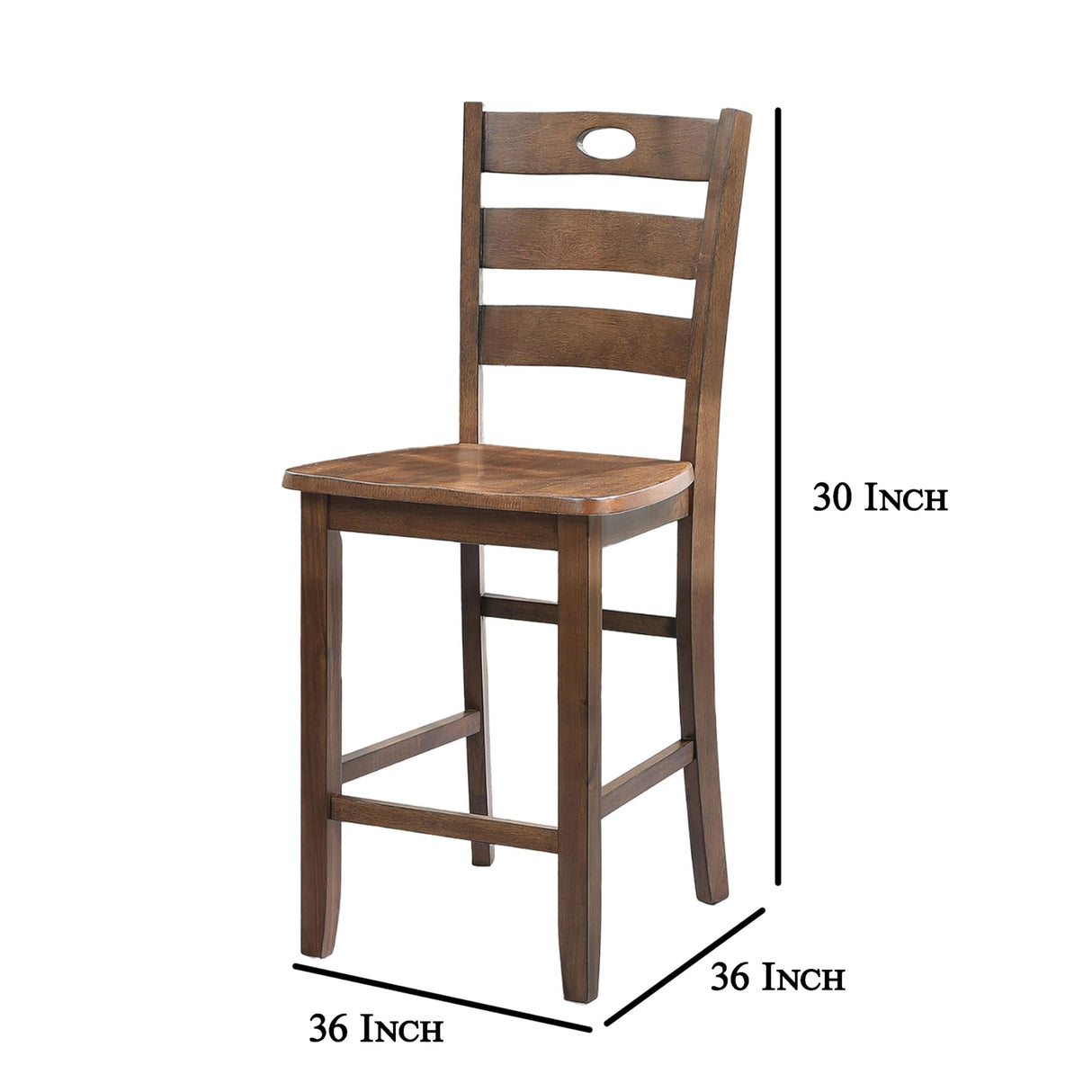 5 Piece Dining Table Set, 4 Chairs, Slatted Backs, Solid Wood, Walnut Brown