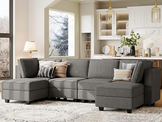 L Shaped Sofa with Storage Seat Fabric Modular Sectional Couch Reversible Chaise