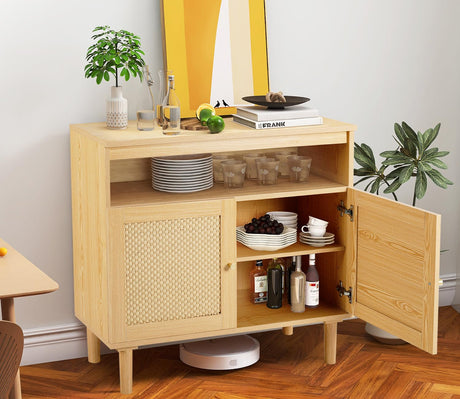 Modern Buffet Cabinet with Storage, Boho Farmhouse Accent Sideboard