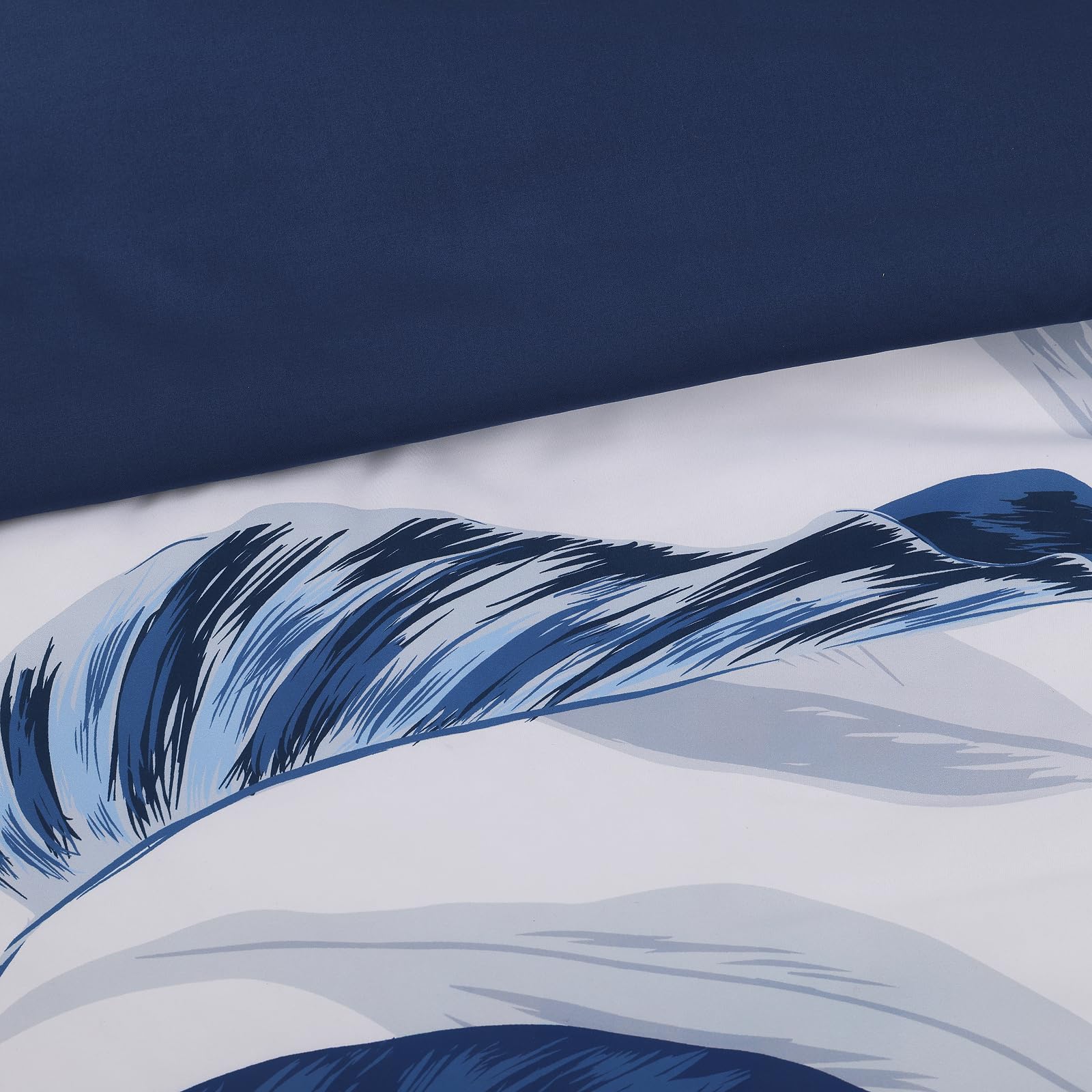 Queen Comforter Set - 7 Piece Blue Tropical Leaves Bedding Collection