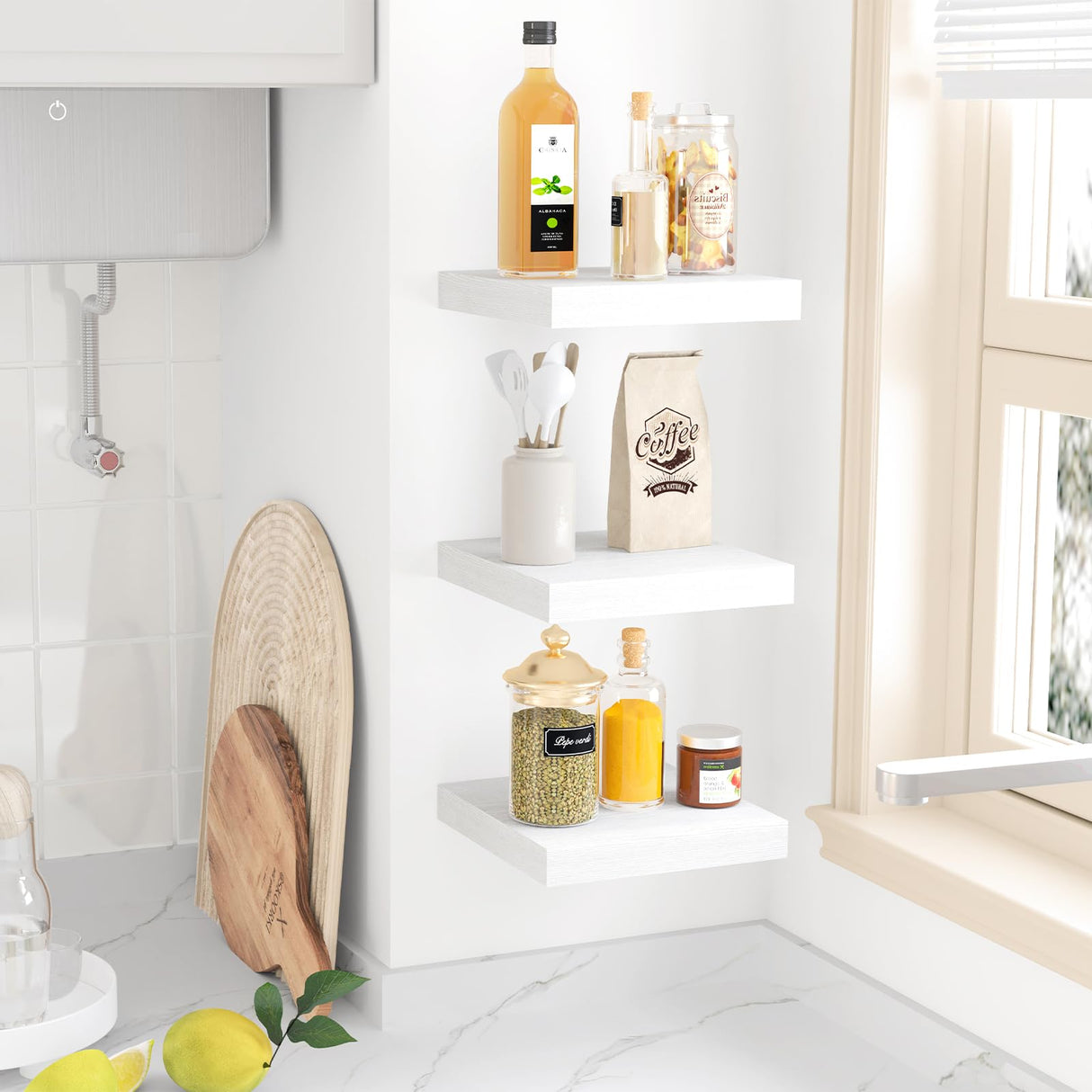 Floating Shelves for Wall, Small White Shelves Wall Mounted Shelf for Bathroom