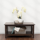 Dark Wood Coffee Table with Storage Shelf - Indoor Solid Pine Wood Center Table