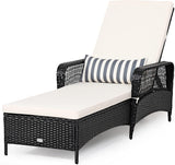 LUARANE Patio Wicker Chaise Lounge, Outdoor Rattan Leisure Recliner, Included Thick Cushion and Removable Lumbar Pillow, 6-Position Adjustable Backrest Suitable for Lawn, Beach, Balcony