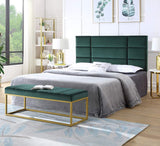 Emerald Velvet Upholstered End of Bed Bench with Metal Frame, Modern Tufted Channel