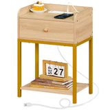 Nightstand with Charging Station and USB Ports, Natural Night Stand with Storage Drawers