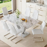 Modern 7-Piece Dining Set - 63" Faux Marble Table with 6 Upholstered Chairs