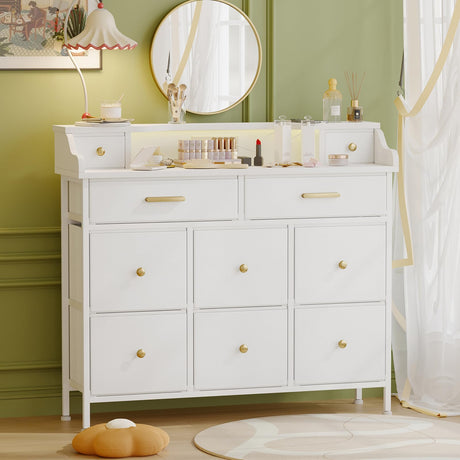 White Dresser for Bedroom with 10 Drawers, Fabric Chest of Drawers for Kids