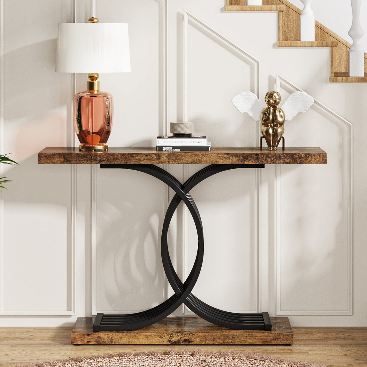 Console Table with Geometric Frame, 40 Inch Entryway Sofa Table Narrow Long,