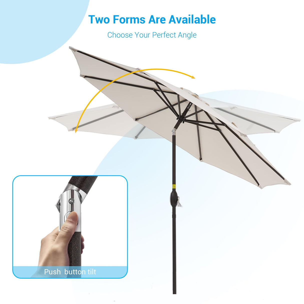 9' Outdoor Umbrella Patio Umbrella 2-Year-Non-Fading Steel Market Umbrella with Push Button