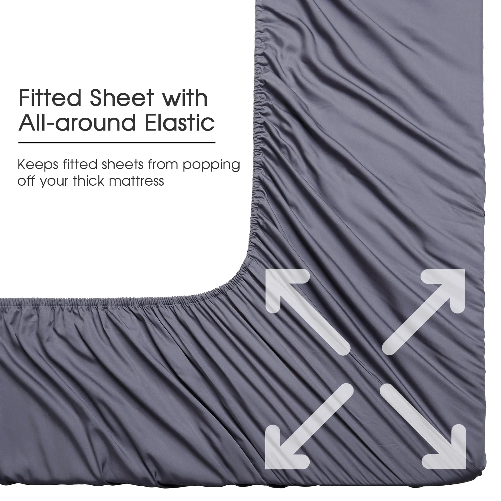 Deep Pocket Queen Sheets,Rayon Derived from Bamboo, Grey Bed Sheets Fits 18"-24"