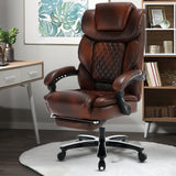 linting 450lbs Big Tall Reclining Office Chairs with Footrest Back Support Ergonomic Wide Seat Leather Recliner Desk Chair Executive Office Chairs, Plus Size Managerial Chairs, Brown