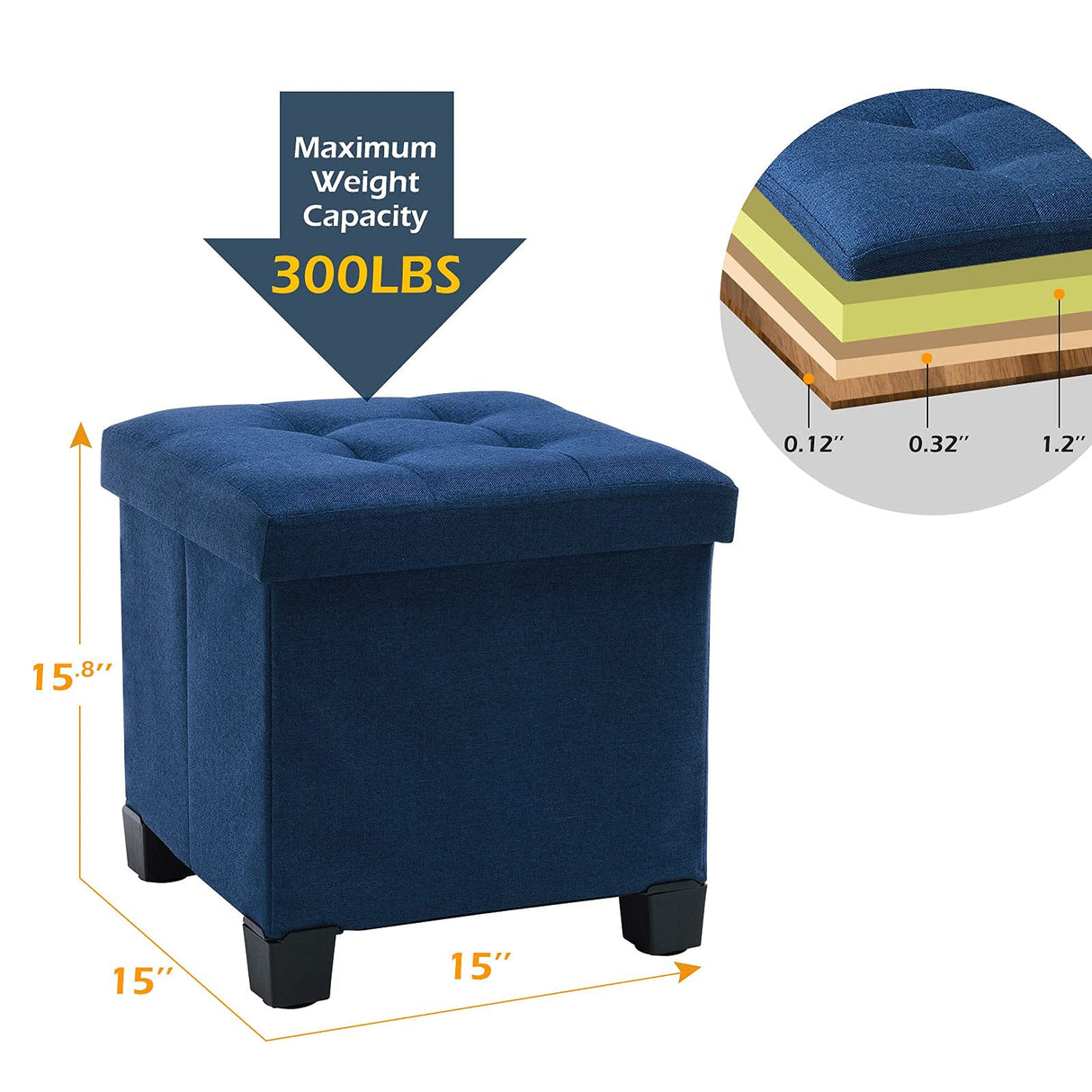 15 inches Small Storage Ottoman Cube, Foot Stool Foldable Storage Boxes