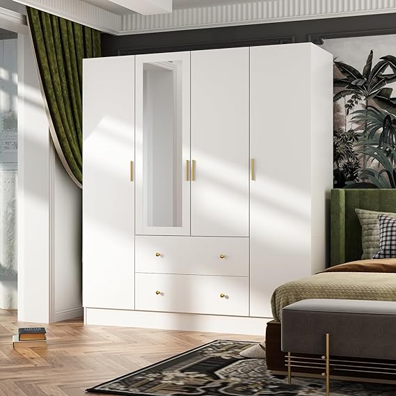 4 Door Wardrobe Armoire Closet with Mirror Door