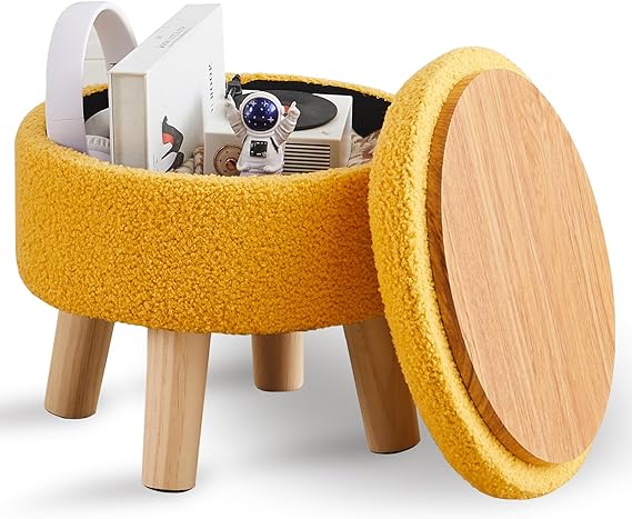 Storage Ottoman, Modern Round Footrest with Soft Padded Seat