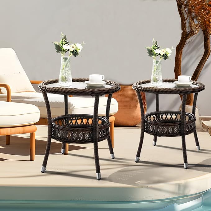 Outdoor Side Table Wicker Outdoor End Table for Patio Rattan Side Table