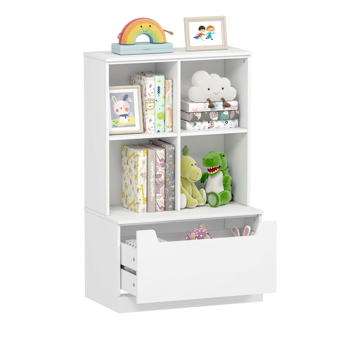 Kids Bookshelf and Toy Storage Organizer, Toddlers Bookcase with Cubbies, Adjustable