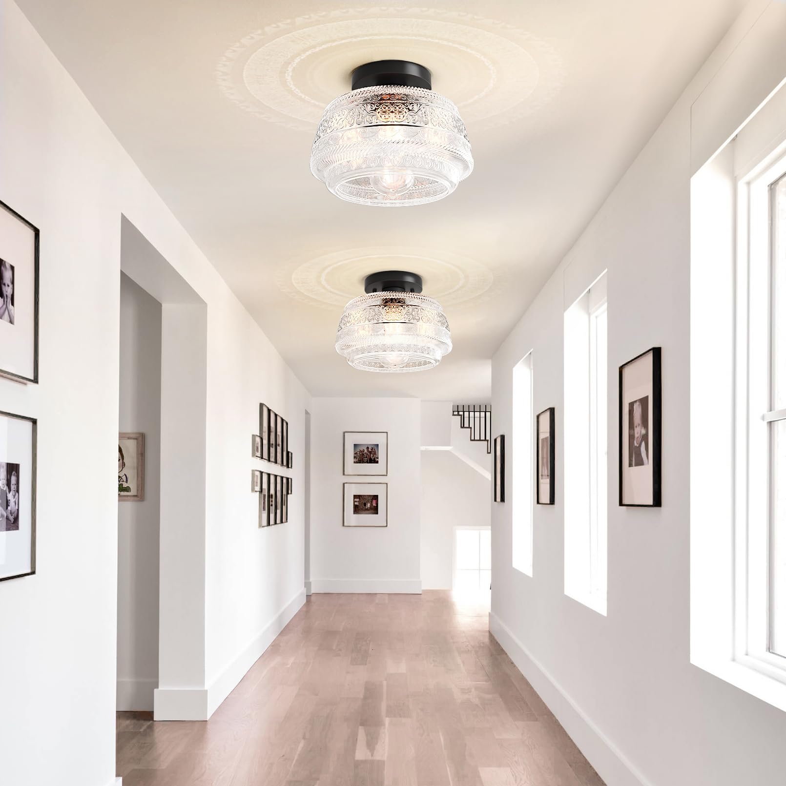 Semi Flush Mount Ceiling Light, Globe Glass Ceiling Light Fixture, Black Close to Ceiling