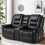 Recliner Loveseat with Storage Console Lumbar Heating, PU Leather Reclining Sofa Chairs,