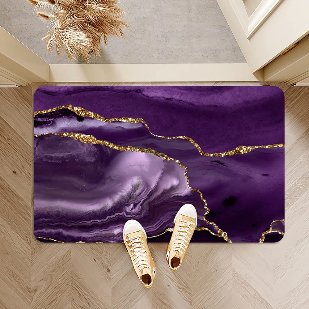 Diatomaceous Earth Bath Mat,Purple-gold marble Soft Wrinkle Free Bathroom Floor Rugs Non-Slip Volume Super Absorbent Fast Drying for Bathroom Kitchen Door mat,Eco-Friendly Easy to Clean(40cm×60cm)