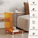 -Shaped End Table, Small Side Table, Acrylic Nightstand with Storage and Lockable Wheels for Living Room, Bedroom, Office, Bedside, Couch, and Sofa,13.38" D x 14.17" W x 21.65" H