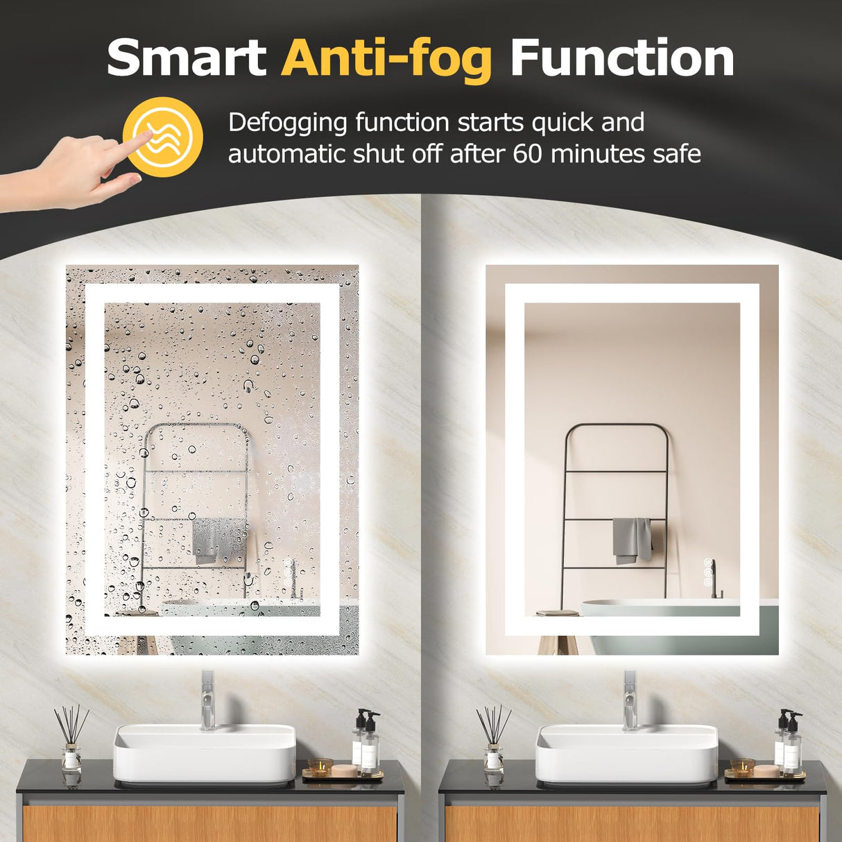 24x32 LED Bathroom Mirror - Anti-Fog Dimmable Backlit Vanity Mirror