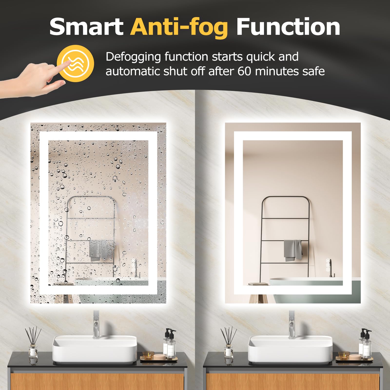 24x32 LED Bathroom Mirror - Anti-Fog Dimmable Backlit Vanity Mirror