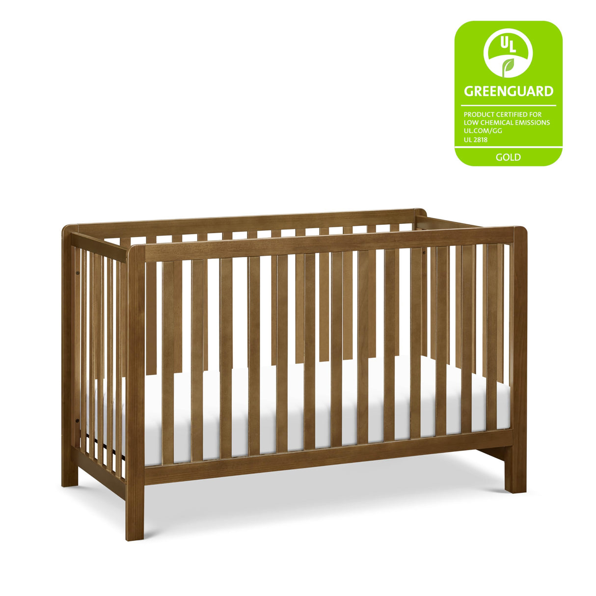 Colby 4-in-1 Low-Profile Convertible Crib in Walnut, Greenguard Gold Certified