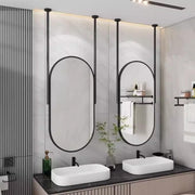 Oval Ceiling Mounted Mirror with Black Metal Frame, Wall Floating Makeup Vanity Mirrors
