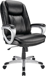 Realspace® Tresswell Bonded Leather High-Back Chair, Black/Silver