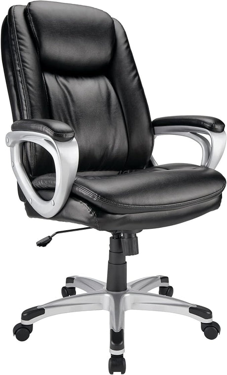 Realspace® Tresswell Bonded Leather High-Back Chair, Black/Silver