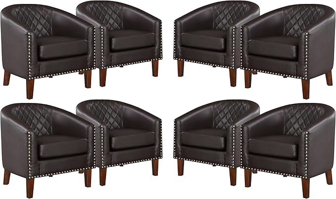 Comfy Barrel Accent Chair Set of 2 - Faux Leather Living Room Chair Club Chair