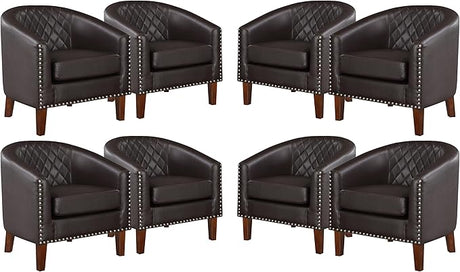 Comfy Barrel Accent Chair Set of 2 - Faux Leather Living Room Chair Club Chair