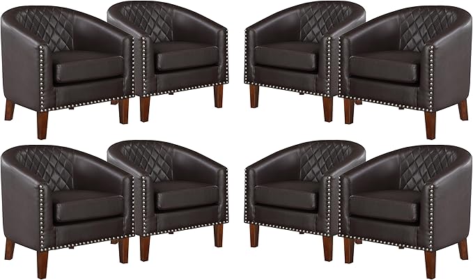 Comfy Barrel Accent Chair Set of 2 - Faux Leather Living Room Chair Club Chair
