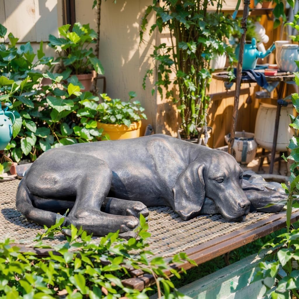 Garden Statue Outdoor Decorations Dog-Figurine - Sleeping Dog Sculptures Resin Sculpture