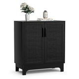 Black Rattan Cabinet, Natural Rattan Storage Cabinet with 2 Doors Adjustable Shelf Large