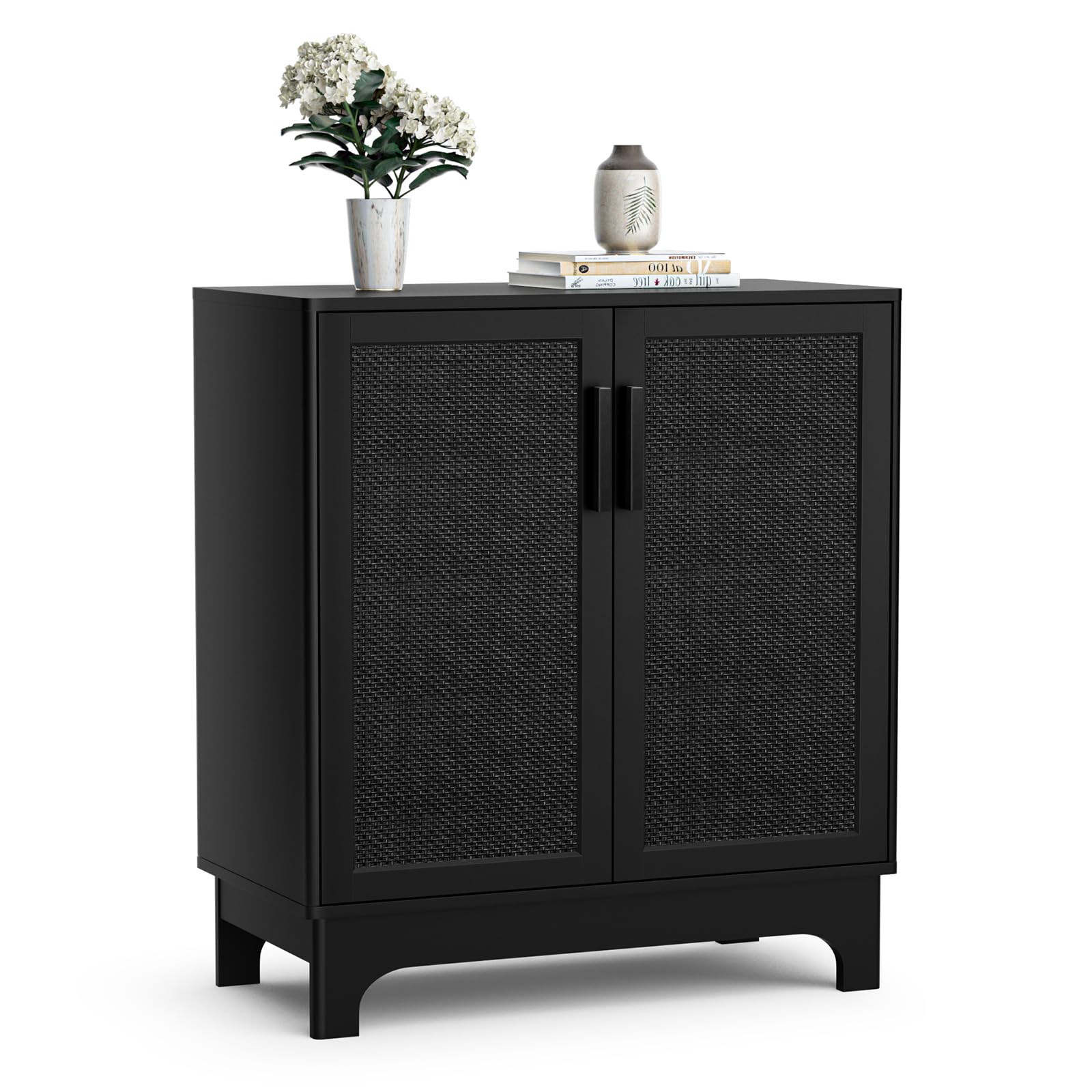 Black Rattan Cabinet, Natural Rattan Storage Cabinet