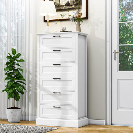 Tall White 6 Drawer Dresser, Wood Vertical Chest of Drawers for Bedroom, 55