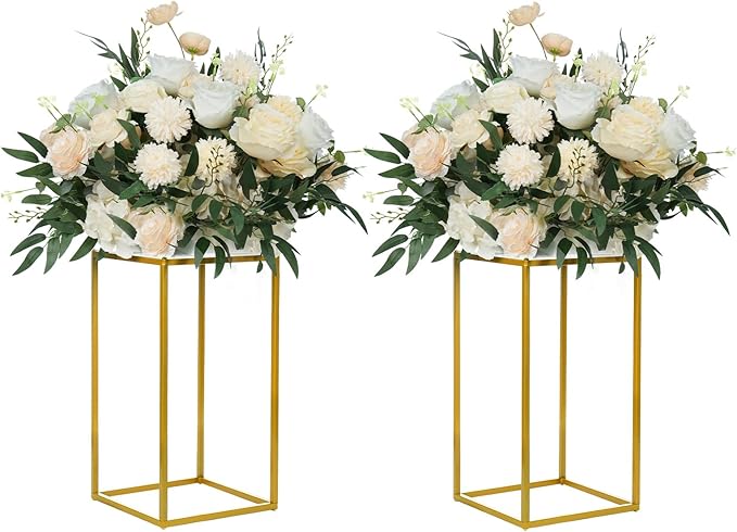 10 Pack 23.75 Inch Gold Wedding Flower Stand Metal Vase Column Stand Geometric Centerpiece Vase