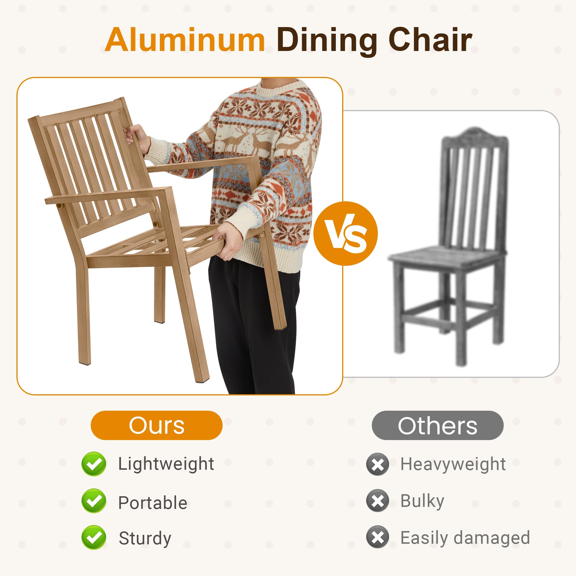 RoyalCraft Aluminum 7 Pieces Patio Dining Sets, Outdoor Dining Table with 6 Chairs, Outdoor Patio Dining Furniture Set with Removable Cushion for Lawn, Garden, Backyard, Brown