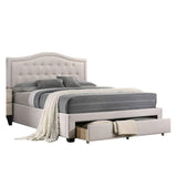 BM300216 Buk Upholstered Tufted Bed with Storage & Nailhead Trim Ivory - Full Size