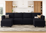 Belffin Modular Sectional Sofa Modern U Shaped Sectional Couch with Storage Seat Modular Couch Corduroy (Black, U Shape Sofa-1)