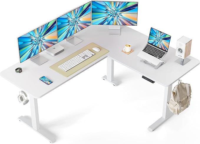 L Shaped Standing Desk Adjustable Height, 63 Inch Electric Stand up Corner Computer