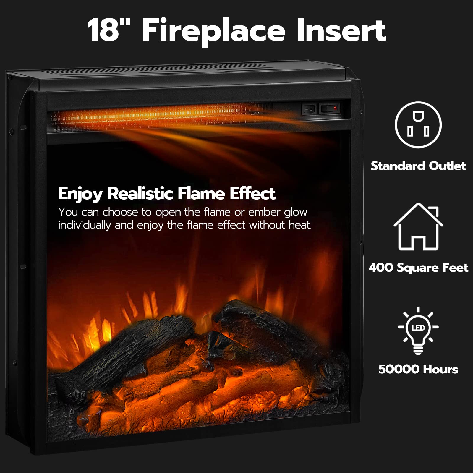 Electric Fireplace TV Stand with Charging Station and LED Lights