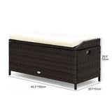 Outdoor Wicker Storage Bench Deck Box, Large PE Rattan Patio Storage Bench