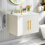 24 Inch Bathroom Vanity with Sink, Small Space Floating Vanity, Modern 3-Holes Bathroom