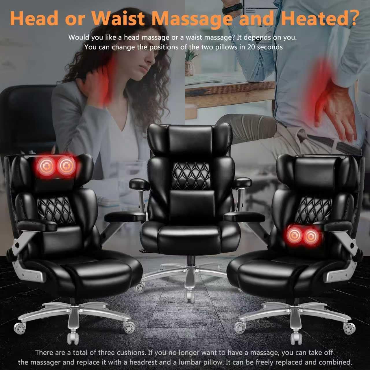 600lbs Big & Tall Office Chair with 3D Heated Massage and Lumbar Support
