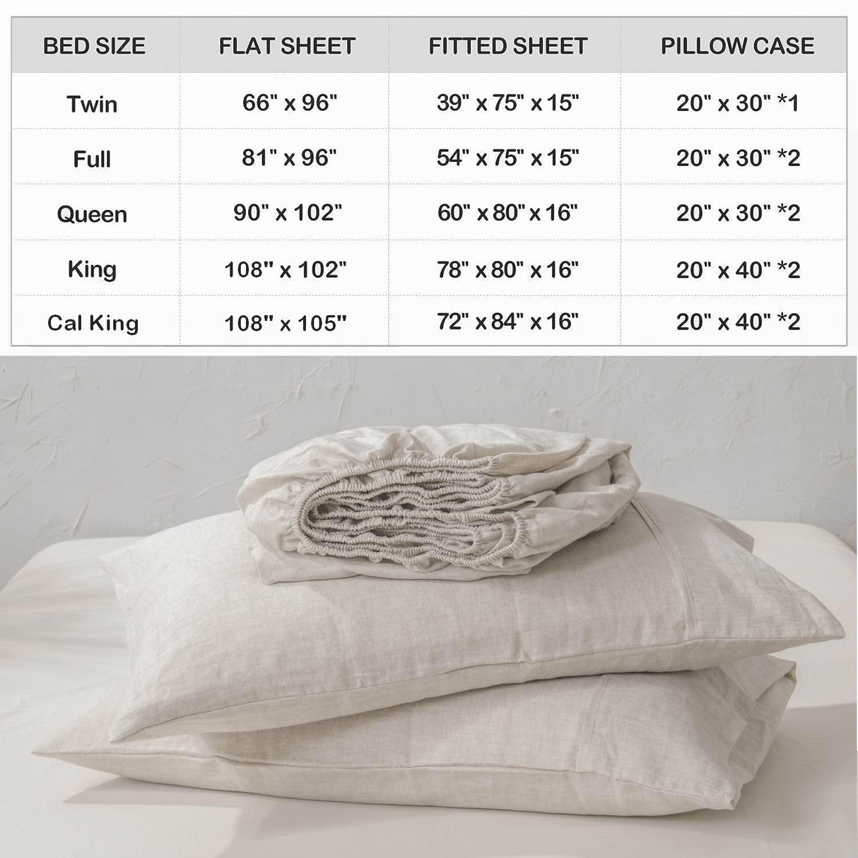 100% Washed French Linen Sheet Set-King Size-Natural Linen-4 Pieces