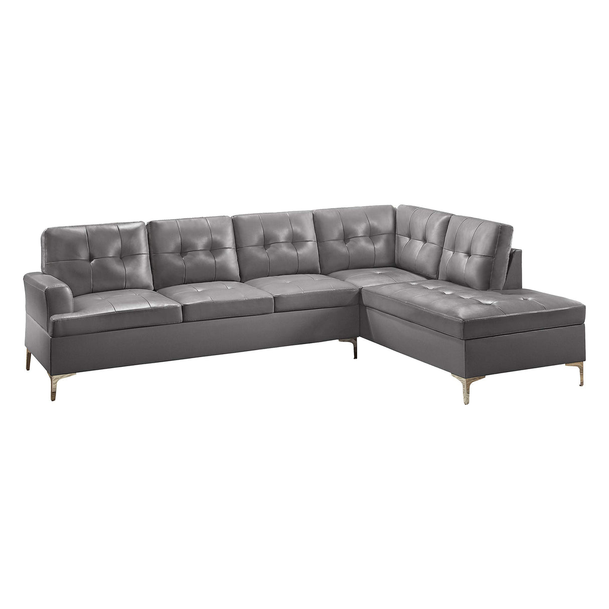 Dani 2-Piece Faux Leather Tufted Sectional Sofa with Right Chaise, 110" x 78", Grey